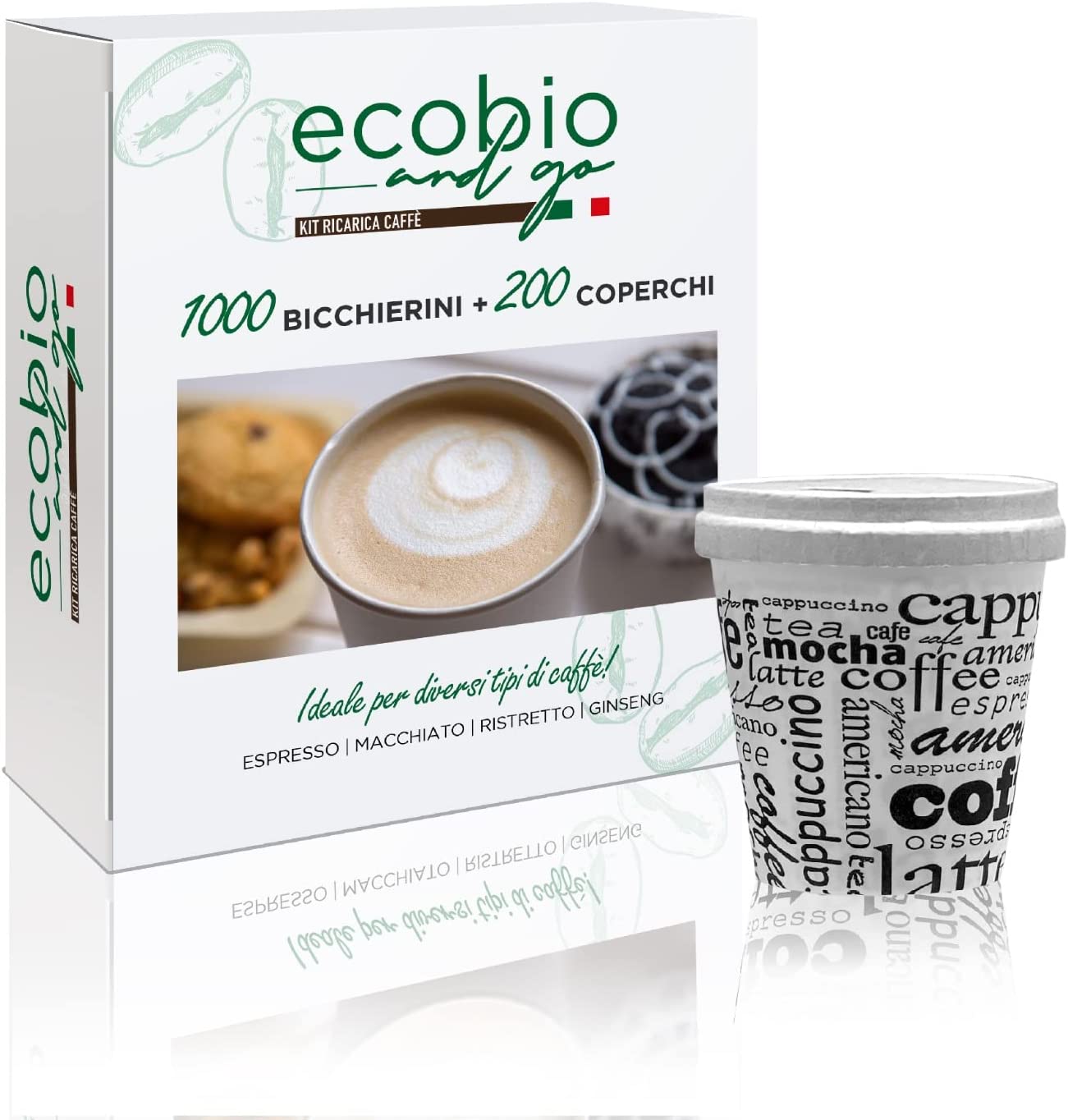Ecobio and Go Bicchierini Caffè in Carta 1000 Pezzi e 200 Coperchi