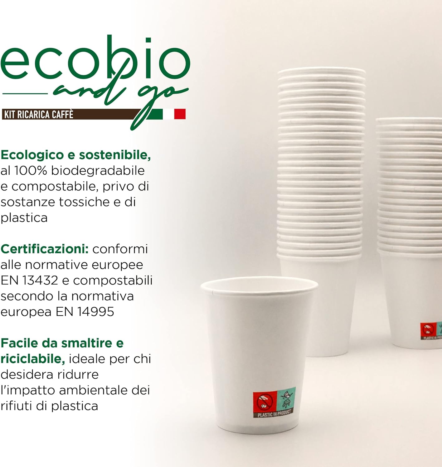 Ecobio and Go 200 Bicchieri 8ozB Bianchi da 230ml - Bicchieri Monouso di Alta Qualità per Bevande Calde e Fredde