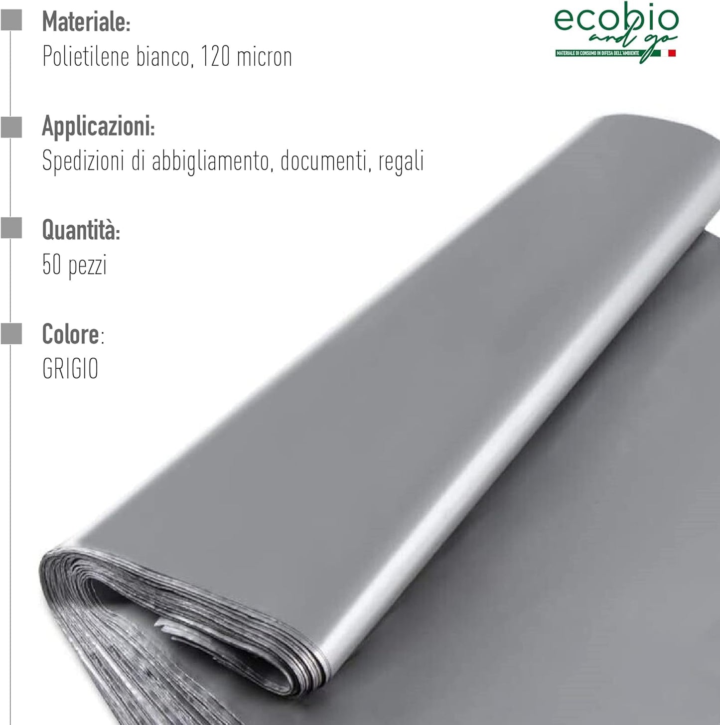 Ecobio and Go Buste per Spedizioni - 50 Pezzi, 120 Micron di Alta Qualità, Misure Diverse - Ideali per Vestiti, Scarpe e Altre Spedizioni