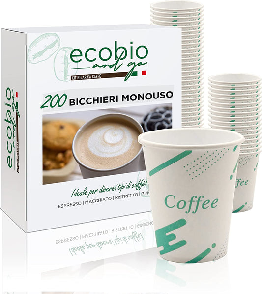 ECOBIO and GO 1000 Bicchieri di Carta 210ml, Bicchieri Acqua Biodegradabili e Compostabili, Bicchieri Monouso Senza Plastica per Te' e Caffè (200, 210 ML)