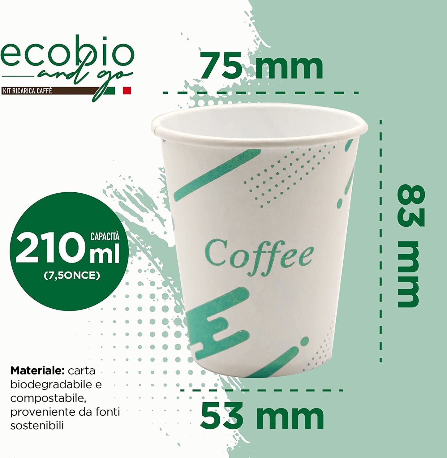 ECOBIO and GO 1000 Bicchieri di Carta 210ml, Bicchieri Acqua Biodegradabili e Compostabili, Bicchieri Monouso Senza Plastica per Te' e Caffè (200, 210 ML)