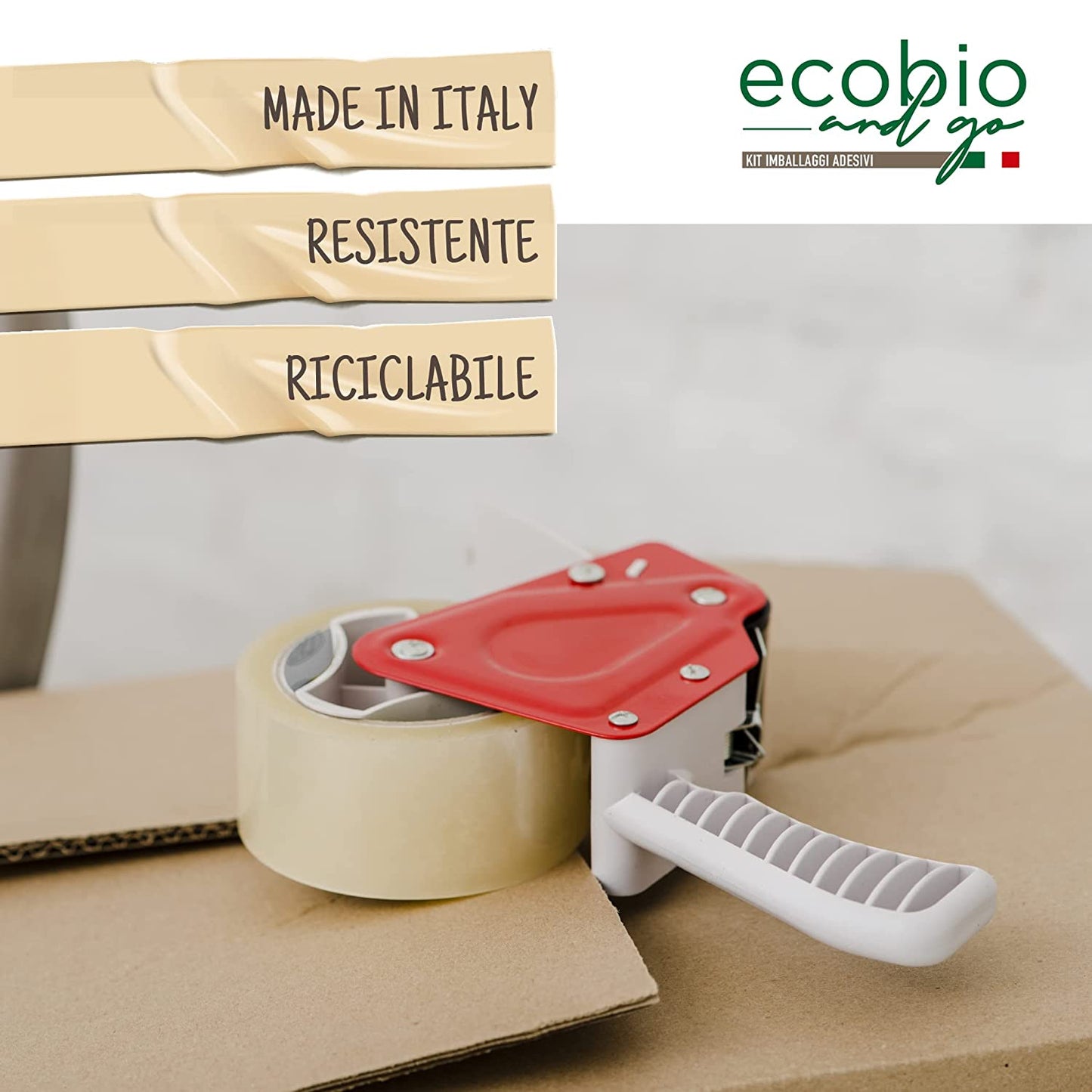 Ecobio and Go Nastro Adesivo Imballaggio 50x66m - Silenzioso e Resistente all'Acqua (TRASPARENTE)