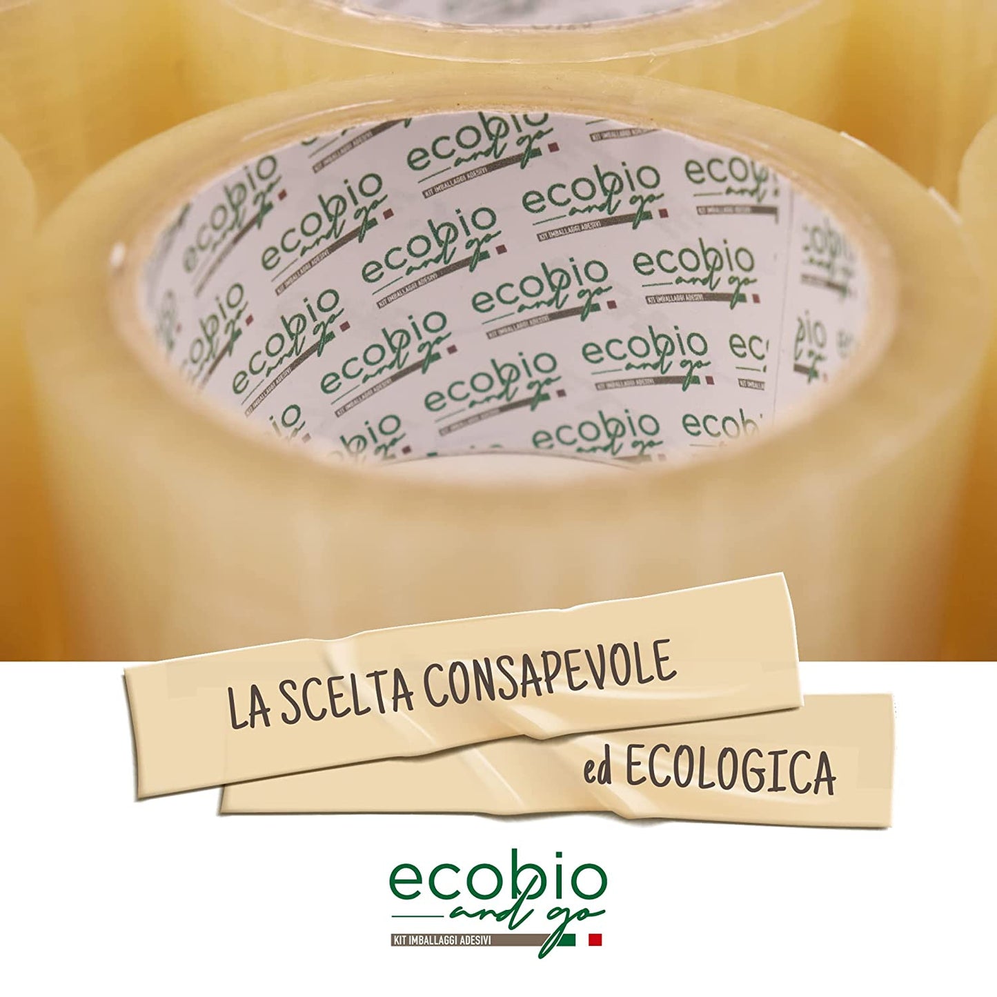Ecobio and Go Nastro Adesivo Imballaggio 50x66m - Silenzioso e Resistente all'Acqua (TRASPARENTE)