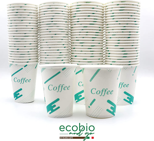 ECOBIO and GO 200 Bicchieri di Carta 210ml, Bicchieri Acqua Biodegradabili e Compostabili, Bicchieri Monouso Senza Plastica per Te' e Caffè (200, 210 ML)