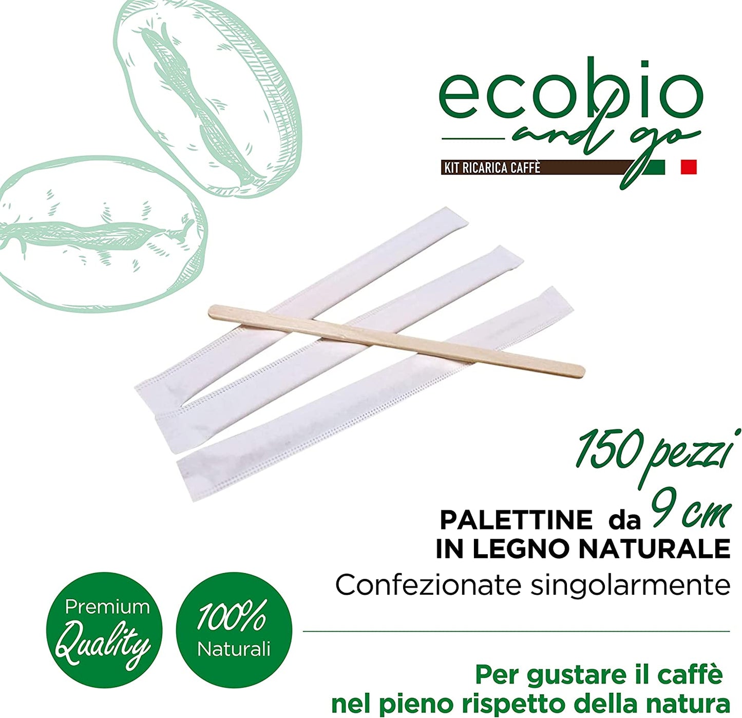 Ecobio and Go Kit Bicchierini Caffè e Palettine 150 pcs