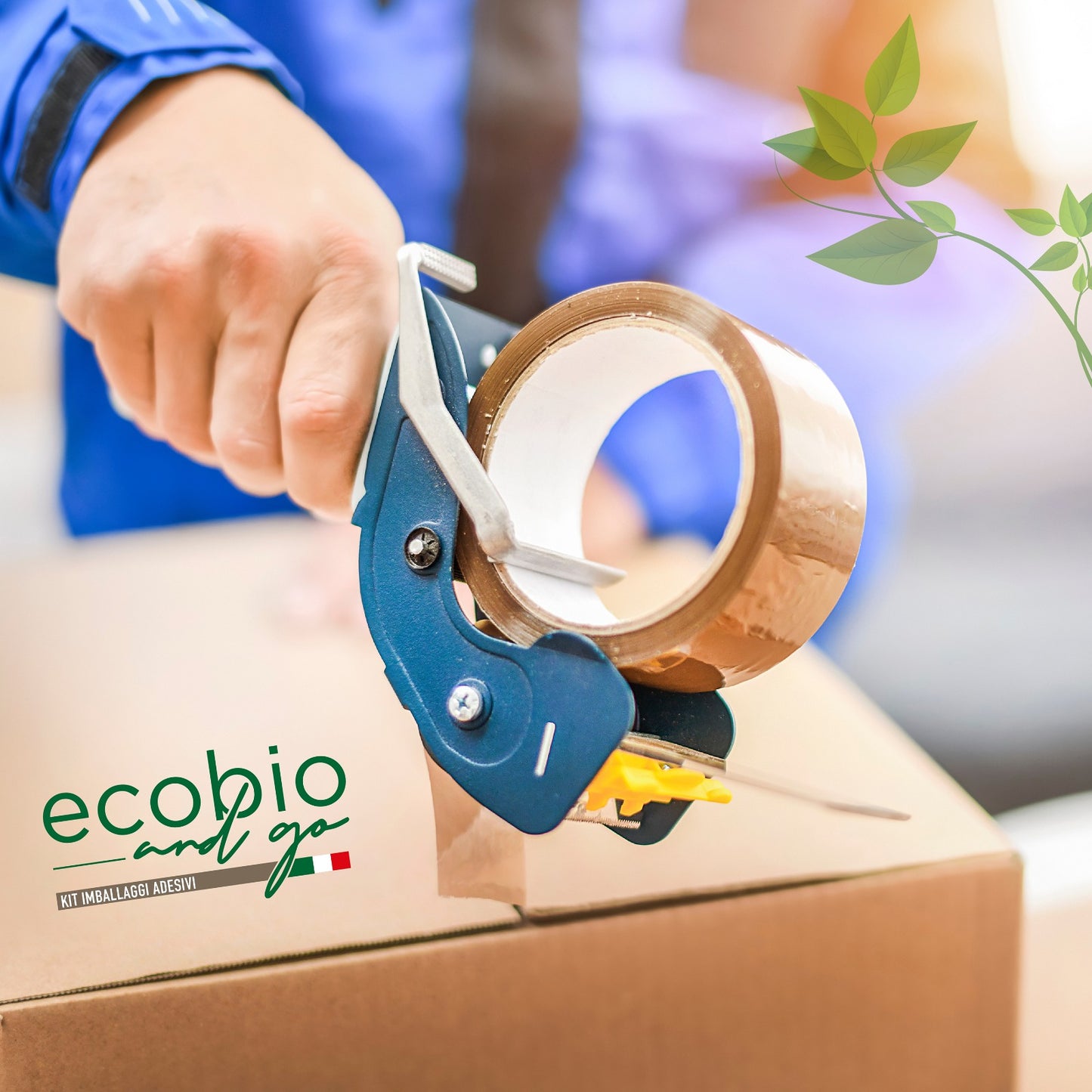 ECOBIO and GO Nastro Adesivo per Imballaggio Pacchi 50x66 Metri Resistente all' Acqua (AVANA)