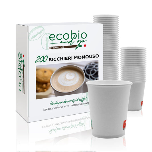 ECOBIO and GO 1000 Bicchieri di Carta 200ml, Bicchieri Acqua Biodegradabili e Compostabili, Bicchieri Monouso Senza Plastica per Te' e Caffè (1000)